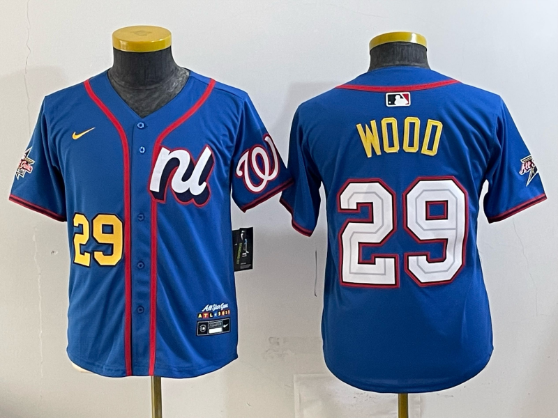 Youth Washington Nationals 29 Wood blue Nike MLB 2025 jersey 004